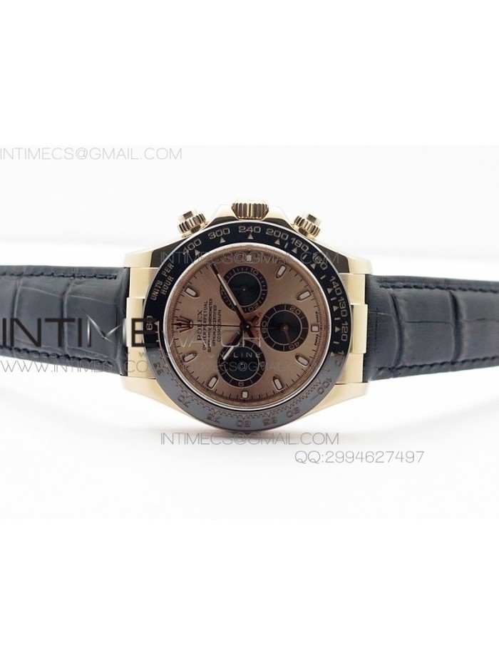 Daytona 116515 Noob 1:1 Best Edition Rose Gold Dial Black subdial on Black Leather Strap A7750
