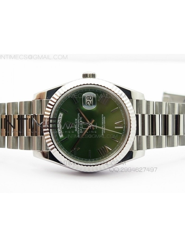 Day-Date 40 228235 Noob 1:1 Best Edition Olive Green Dial on SS President Bracelet A3255