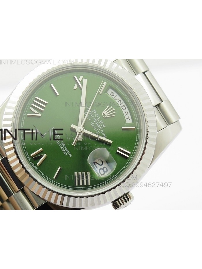 Day-Date 40 228235 Noob 1:1 Best Edition Olive Green Dial on SS President Bracelet A3255