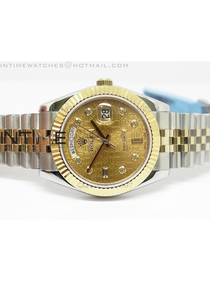 DayDate II 41mm MK Best Edition SS/YG Wrapped Gold Textured Dial Diamond Marker On SS Bracelet