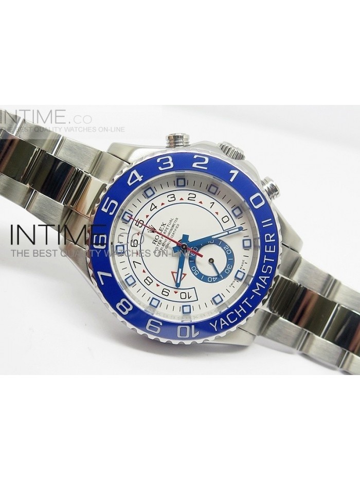 2014 YachtMaster II SS White Dial Blue Ceramic Bezel on Bracelet A7750