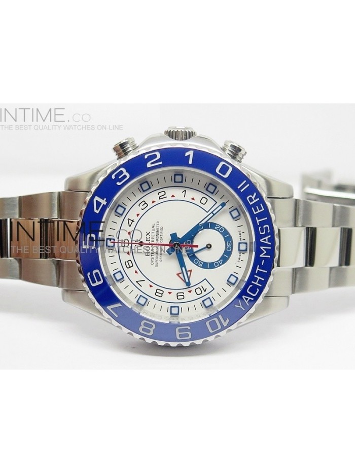 2014 YachtMaster II SS White Dial Blue Ceramic Bezel on Bracelet A7750