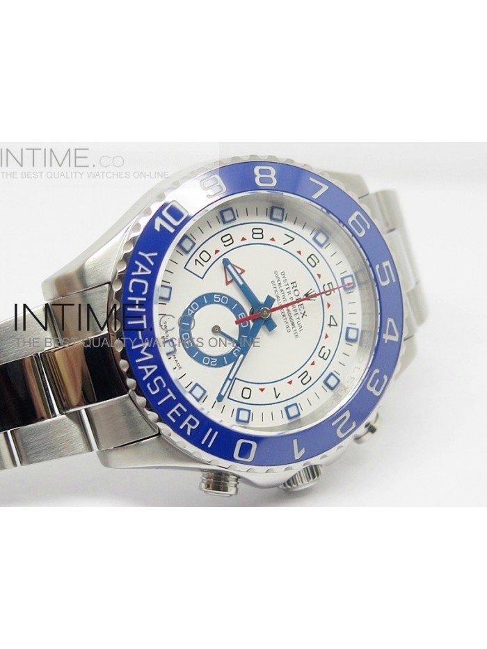 2014 YachtMaster II SS White Dial Blue Ceramic Bezel on Bracelet A7750