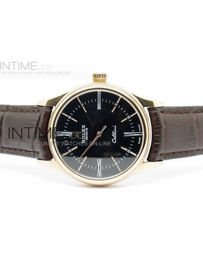 Cellini 50505 BP Maker RG Black Dial on Black Leather Strap A2824