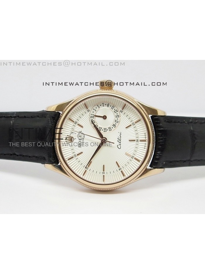 Cellini Date BP Maker RG White Dial on Black Leather Strap A2824