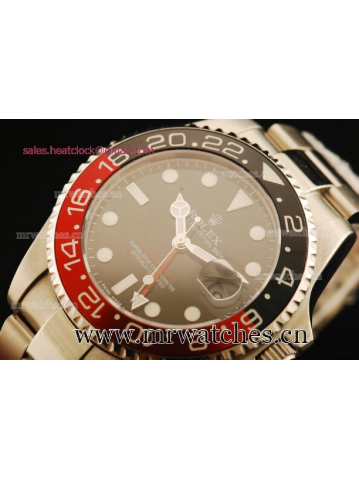 Rolex GMT-Master II Black/Red Bezel Full Steel Mens Watch - 116710SL