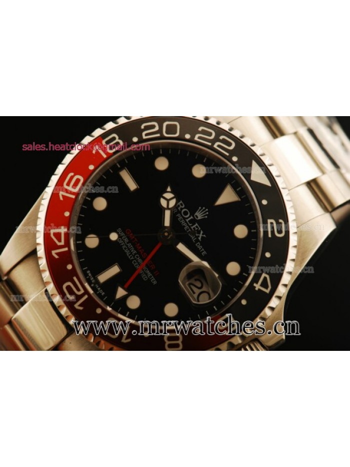 Rolex GMT-Master II Black/Red Bezel Full Steel Mens Watch - 116710SL