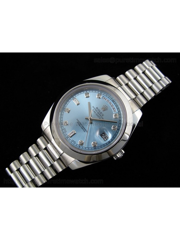 Day-Date II SS Ice-Blue Diamond Dial A3156 Best Edition